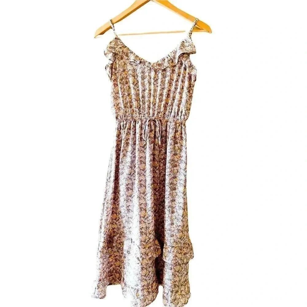 NWT Siena Sky Spaghetti Straps Multicolor Flowery Ruffles Womens Dress SZ Small